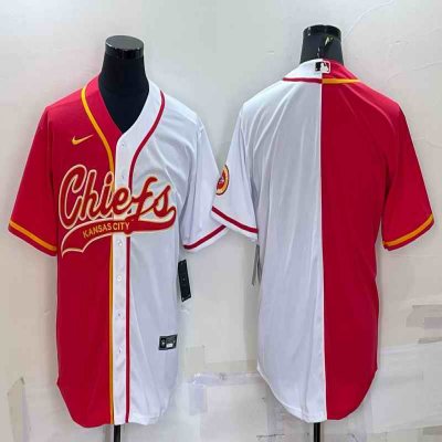 Men's Kansas City Chiefs Blank Red/White Split With Patch Cool Base Stitched Baseball Jersey