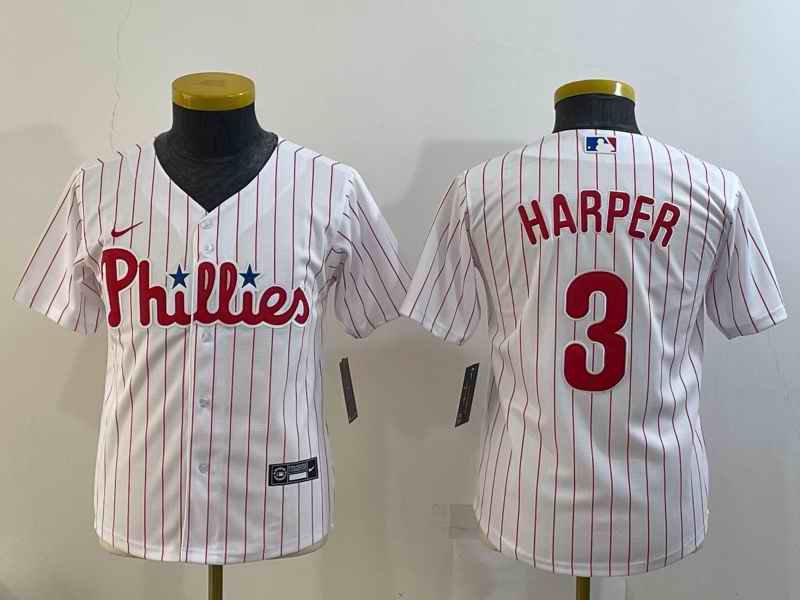 Youth Philadelphia Phillies #3 Bryce Harper White Cool Base Stitched Baseball Jersey