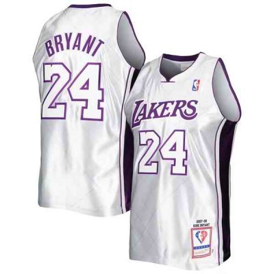 Men's Los Angeles Lakers #24 Kobe Bryant Silver 2007-08 Hardwood Classics 75th Anniversary Mitchell & Ness Stitched Basketball Jersey