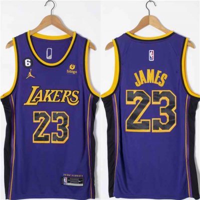 Men's Los Angeles Lakers #23 LeBron James Purple With NO.6 Patch Stitched Basketball Jersey