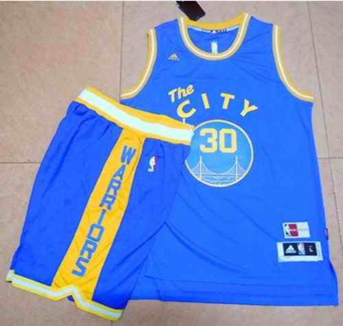 Warriors #30 Stephen Curry Blue Throwback The City A Set Stitched NBA Jersey