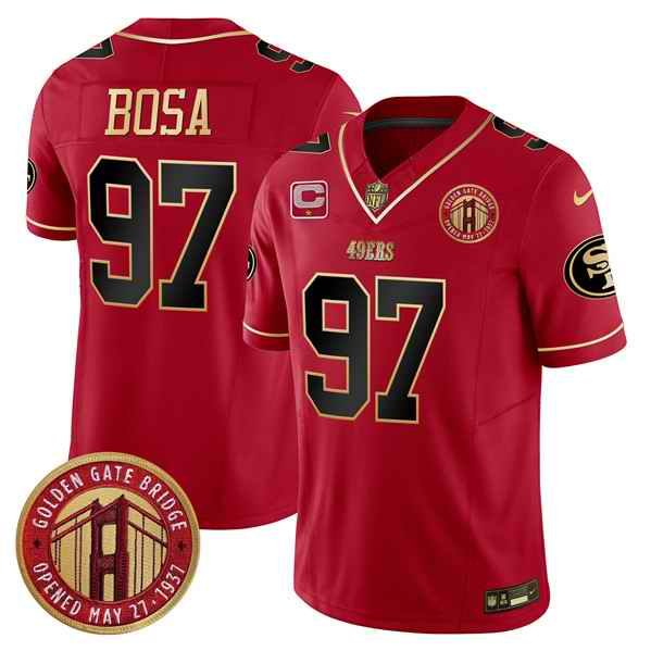 Men's San Francisco 49ers #97 Nick Bosa Red F.U.S.E. Golden Gate Bridge With 1-Star C Patch Scarlet Vapor Limited Stitched Football Jersey