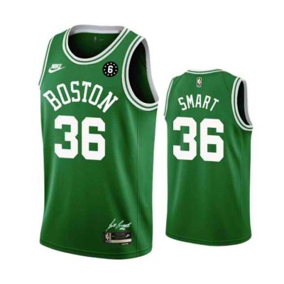 Men's Boston Celtics #36 Marcus Smart  Green No.6 Patch Stitched Basketball Jersey