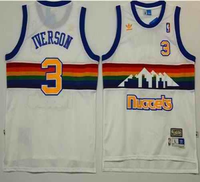 Nuggets #3 Allen Iverson White Throwback Stitched NBA Jersey