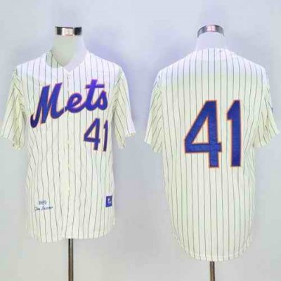 Mitchell And Ness 1969 Mets #41 Tom Seaver Cream(Blue Strip) Throwback Stitched MLB Jersey