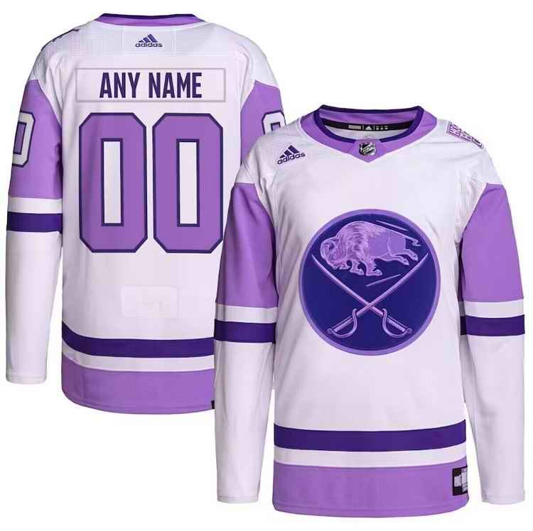 Men's Buffalo Sabres Custom Purple/White Cancer Blue Stitched Jersey