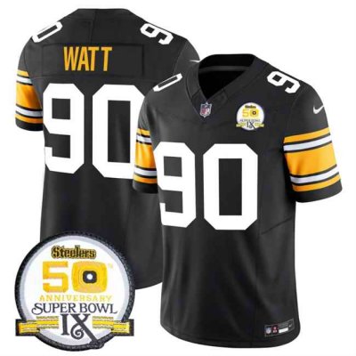 Men's Pittsburgh Steelers #90 T.J. Watt  Black 2024 F.U.S.E. 50th Anniversary Of Super Bowl IX Vapor Untouchable Limited Stitched Jersey