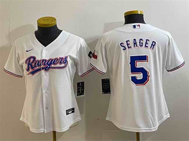 Women's Texas Rangers #5 Corey Seager White With Patch Stitched Baseball Jersey(Run Small)