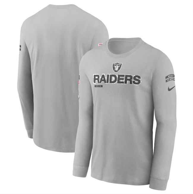 Men's Las Vegas Raiders 2024 Gray Salute To Service Long Sleeve T-Shirt