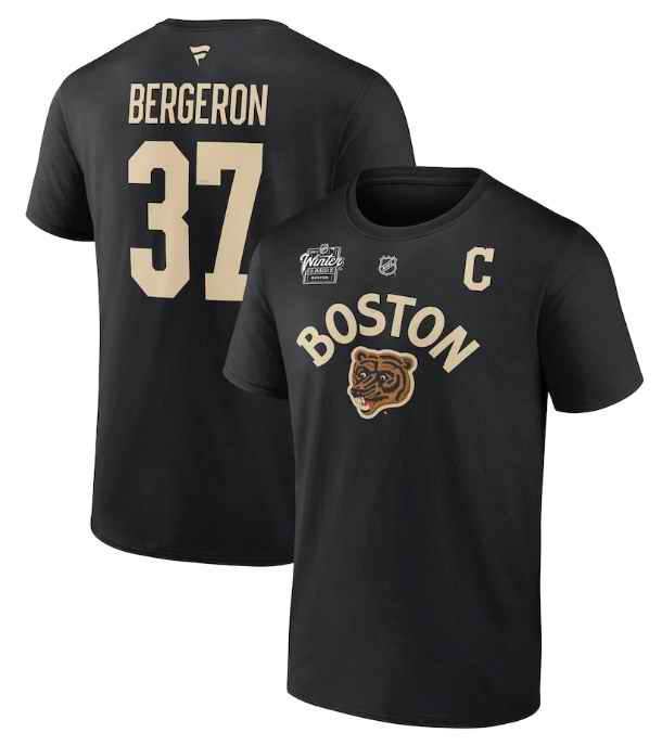 Men's Boston Bruins #37 Patrice Bergeron Black 2023 Winter Classic T-Shirt