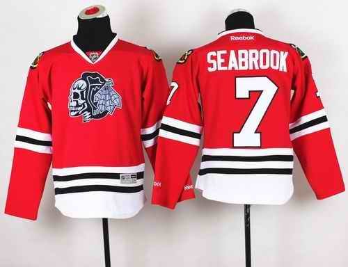 Blackhawks #7 Brent Seabrook Red(White Skull) Stitched Youth NHL Jersey