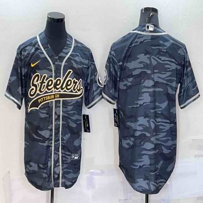 Men's Pittsburgh Steelers Blank Grey/Navy Camo With Patch Cool Base Stitched Baseball Jersey