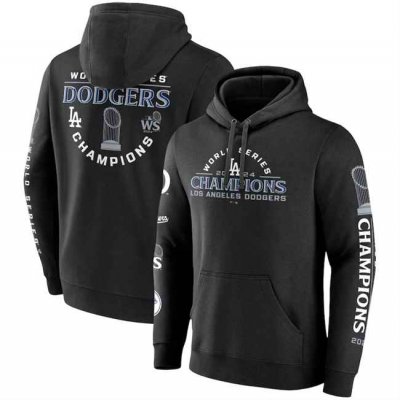 Men's Los Angeles Dodgers Black 2024 World Series Champions Logos Pullover Hoodie