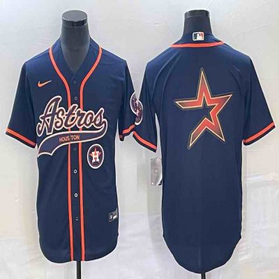 Men's Houston Astros Navy Team Big Logo With Patch Cool Base Stitched Baseball Jersey