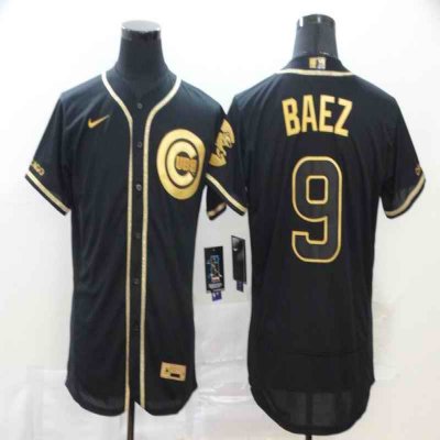 Men's Chicago Cubs #9 Javier Baez Black Golden Flex Base Stitched MLB Jersey