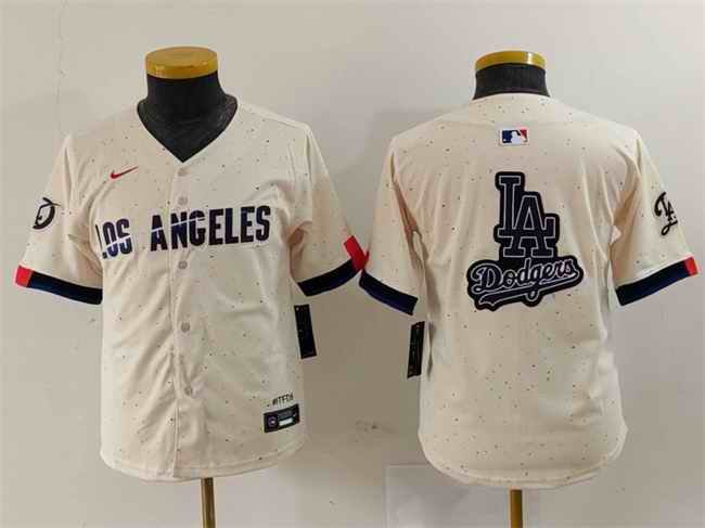 Youth Los Angeles Dodgers Team Big Logo Cream 2024 City Connect Limited Stitched Baseball Jersey