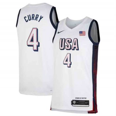 Men's USA Basketball #4 Stephen Curry White 2024 Swingman Stitched Jersey