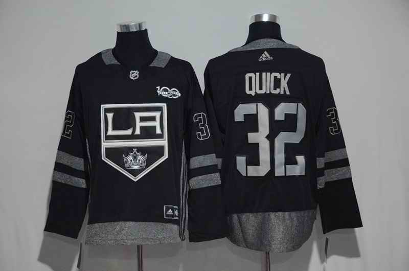 Los Angeles Kings #32 Jonathan Quick Black Men's 1917-2017 100th  Anniversary   Stitched NHL Jersey