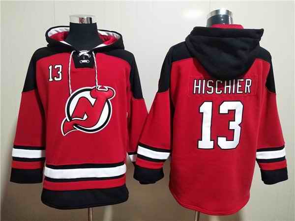 Men's New Jersey Devils #13 Nico Hischier Red Ageless Must-Have Lace-Up Pullover Hoodie