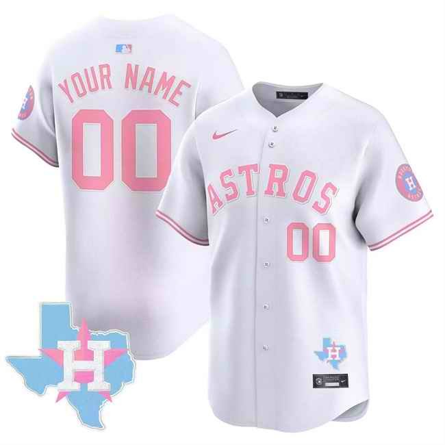 Men's Houston Astros Customized White Bubblegum Pink Limited Stitched Baseball Jersey