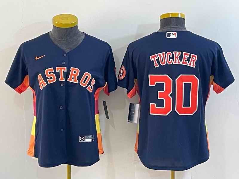 Women's Houston Astros #30 Kyle Tucker Navy With Patch Cool Base Stitched Baseball Jersey(Run Small)