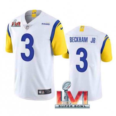 Men's Los Angeles Rams #3 Odell Beckham Jr. 2022 White Super Bowl LVI Vapor Limited Stitched Jersey