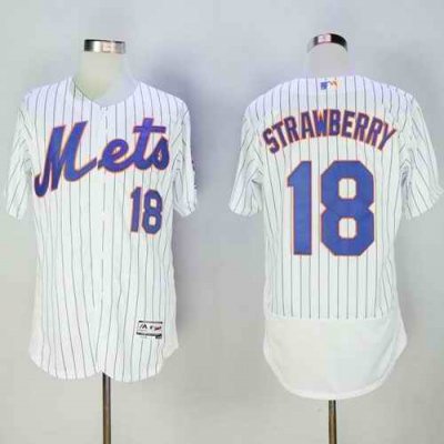 Mets #18 Darryl Strawberry White(Blue Strip) Flexbase Authentic Collection Stitched MLB Jersey