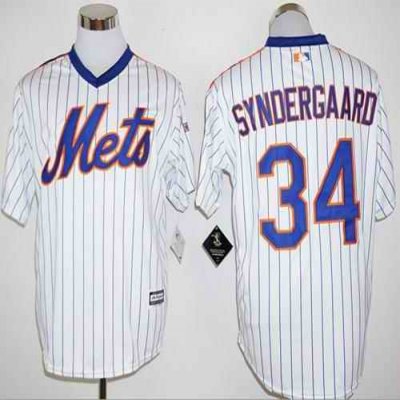 Mets #34 Noah Syndergaard White(Blue Strip) Cool Base Cooperstown 25TH Stitched MLB Jersey