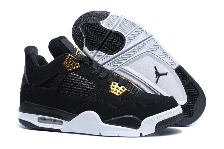 Men's Air Jordan 4 Black White Gold Shoes