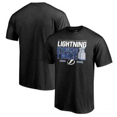 Men's Tampa Bay Lightning 2021 Black Stanley Cup Champions Lightning Strikes Twice T-Shirt