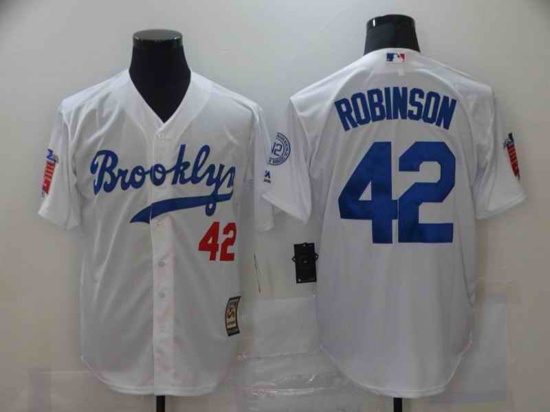 Men's Los Angeles Dodgers #42 Jackie Robinson White Throwback Cool Base Stitched Jersey