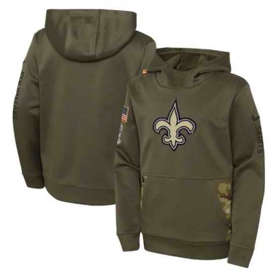 Youth New Orleans Saints 2022 Olive Salute to Service Therma Performance Pullover Hoodie