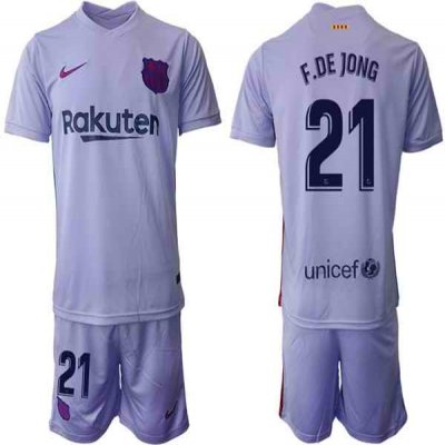 Men's Barcelona #21 Frenkie de Jong 2021/22 Grey Away Soccer Jersey Suit