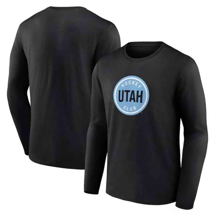 Men's Utah Hockey Club Black Draft Logo Long Sleeve T-Shirt