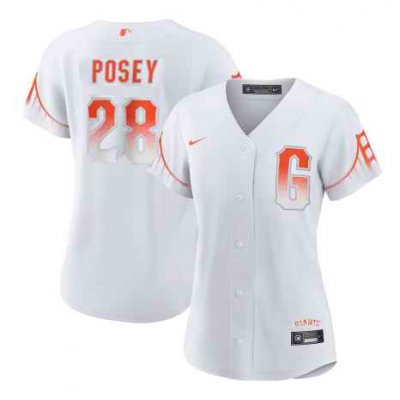 Women's San Francisco Giants #28 Buster Posey White City Connect Cool Base Stitched Jersey'Run Small'