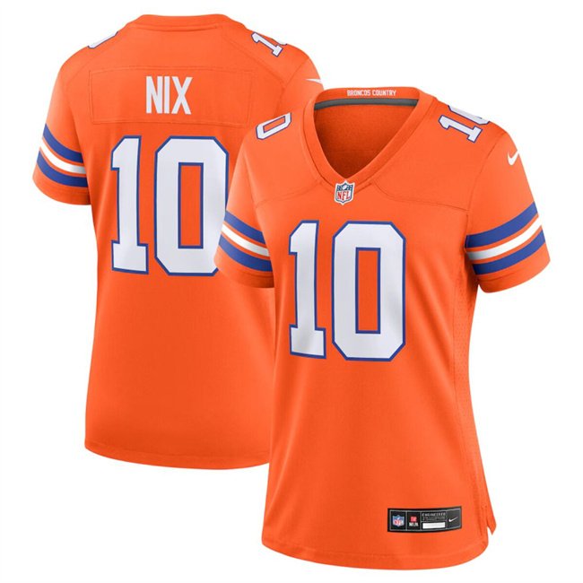 Women's Denver Broncos #10 Bo Nix Orange Mile High Collection 1977 Throwback Stitched Jersey(Run Small)