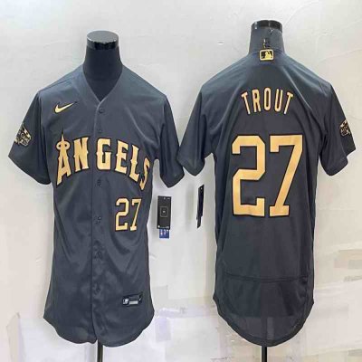 Men's Los Angeles Angels #27 Mike Trout 2022 All-star Charcoal Flex Base Stitched Jersey