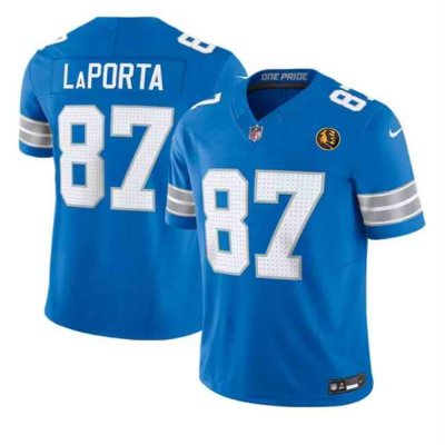 Men's Detroit Lions #87 Sam LaPorta Blue 2024 F.U.S.E. With John Madden PatchVapor Limited Stitched Jersey