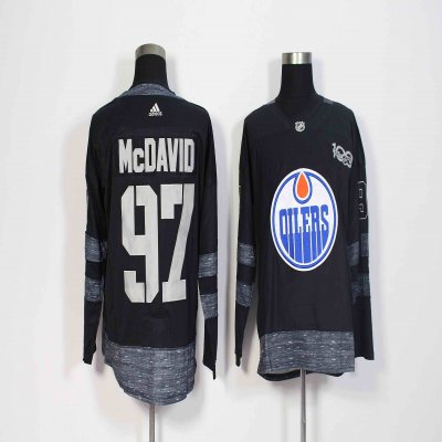 Men's Adidas Edmonton Oilers #97 Connor McDavid Black 1917-2017 100th Anniversary Stitched NHL Jersey