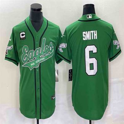 Men's Philadelphia Eagles #6 DeVonta Smith Green With 3-star C Patch Cool Base Stitched Baseball Jersey