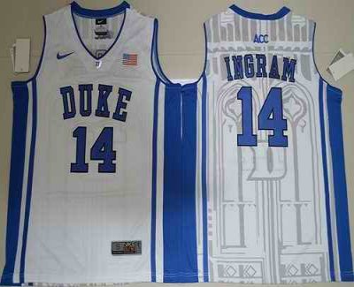 Blue Devils #14 Brandon Ingram White Basketball Elite V Neck Stitched NCAA Jersey