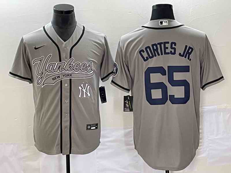 Men's New York Yankees #65 Nestor Cortes Jr. Gray With Patch Cool Base Stitched Baseball Jersey