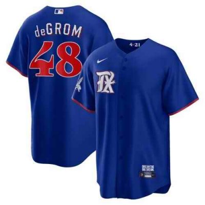 Men's Texas Rangers #48 Jacob DeGrom Royal 2023 City Connect Stitched Baseball  Jersey