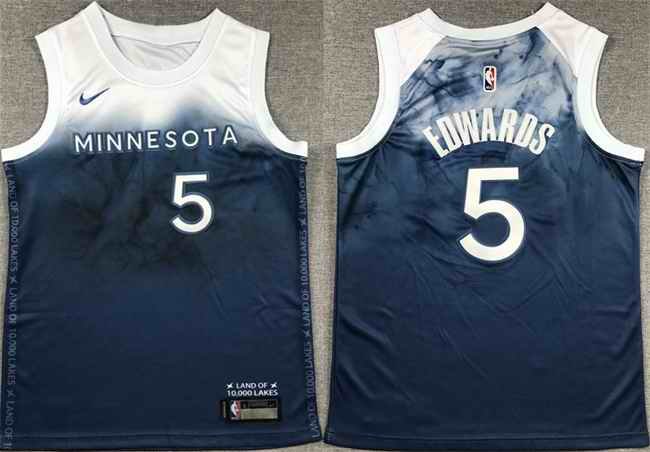 Youth Minnesota Timberwolves #5 Anthony Edwards Blue 2023-24 City Edition Stitched Jersey