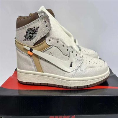 Men's Running Weapon Air Jordan 1 High Cream/Grey Shoes 0393