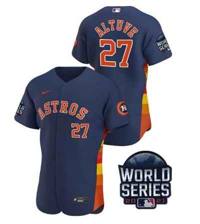 Men's Houston Astros #27 Jose Altuve 2021 Navy World Series Flex Base Stitched Baseball Jersey