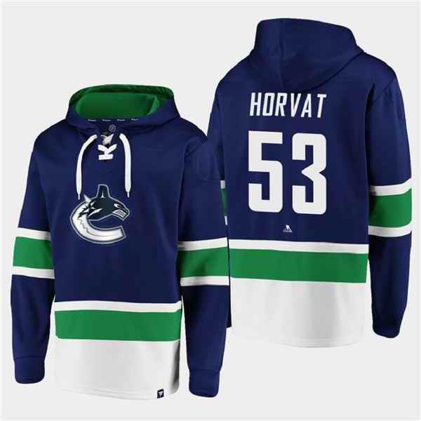 Men's Vancouver Canucks #53 Bo Horvat Blue All Stitched Sweatshirt Hoodie