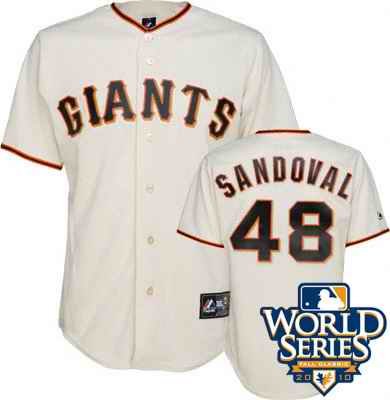 Giants #48 Pablo Sandoval Cream Cool Base w/2010 World Series Patch Stitched MLB Jersey