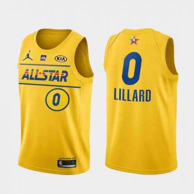 Men's 2021 All-Star #0 Damian Lillard Yellow Western Conference Stitched NBA Jersey