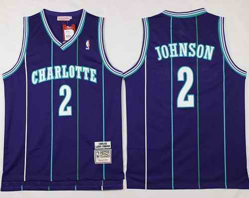 Mitchell And Ness Hornets #2 Larry Johnson Purple Throwback Stitched NBA Jersey